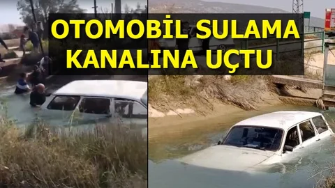 Otomobil Sulama Kanalına Uçtu