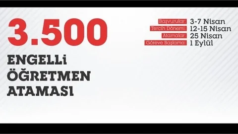 3 Bin 500 Engelli Öğretmen Ataması İçin Başvurular 3 Nisan'da Başlayacak