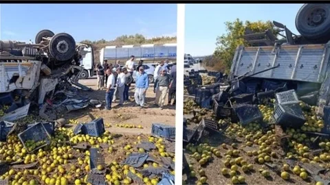 TARSUS'TA LİMON YÜKLÜ KAMYON KAZA YAPTI: 1 YARALI