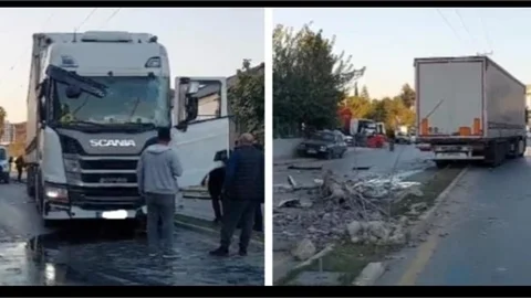 TARSUS'TA KONTROLDEN ÇIKAN TIR ÖNÜNDE NE VARSA YIKTI GEÇTİ