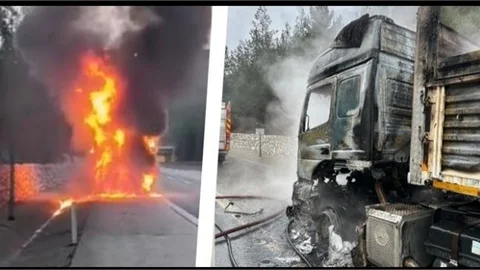 Seyir halindeki çekici de yangın