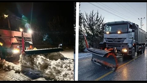 Büyükşehir Belediyesi ekiplerinden Çamlıyayla'da kar küreme çalışması