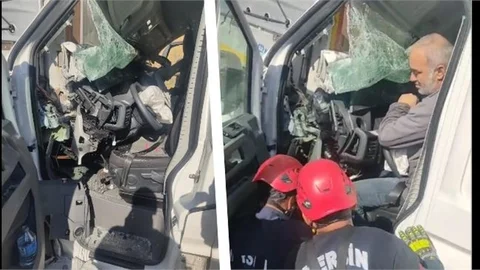 ARAÇTA SIKIŞAN SÜRÜCÜ İTFAİYE TARAFINDAN KURTARILDI