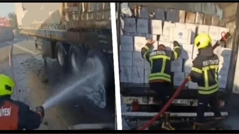 Kaju yüklü tır dorsesinde yangın