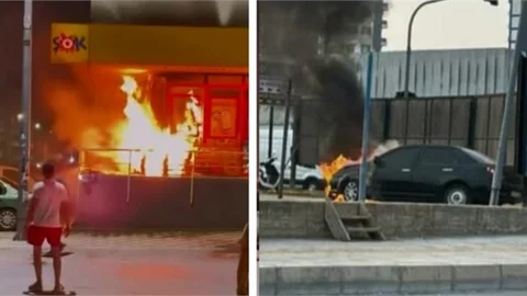 MERSİN'DE İŞYERI VE ARAÇ YANGINI