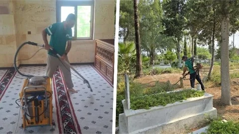 İBADETHANELER VE MEZARLIKLAR DÜZENLİ ŞEKİLDE TEMİZLENİYOR