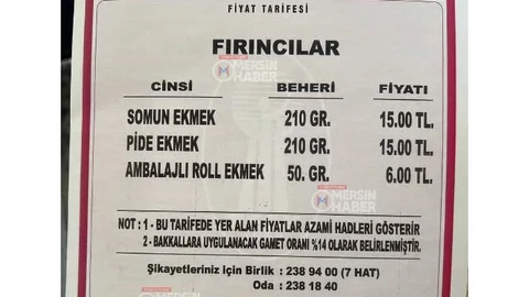 Mersin’de Ekmek 13 Eylül’den İtibaren Yeni Fiyatla Satılacak