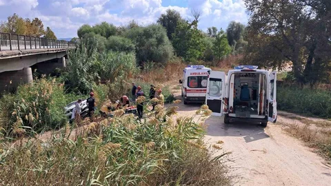 Balıkesir'de otomobil dere kenarına uçtu