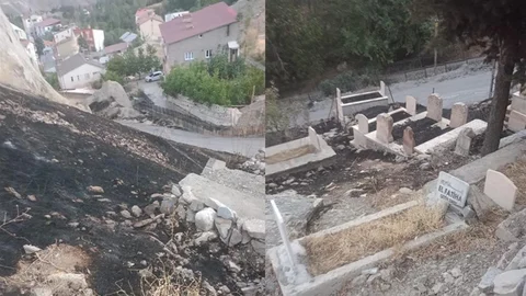 Hakkari'de anız yangınları mezarlıklara zarar veriyor