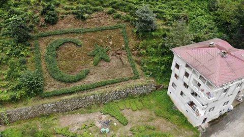 Rize'de çay bitkisiyle Türk bayrağını işleyen genç, köyde büyük duygusal anlar yaşattı.
