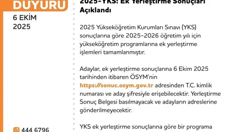 Ankara'da 2025 YKS ek yerleştirme sonuçları açıklandı