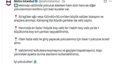 İstanbul'da Metro'da Valiz Ücreti Dönemi