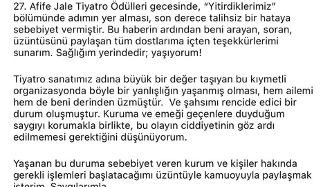 İstanbul'da Afife Jale Tiyatro Ödülleri'nde büyük bir hata yaşandı