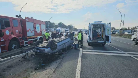 Tekirdağ'da otomobil takla attı