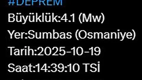 Osmaniye’de 4.1 büyüklüğünde deprem