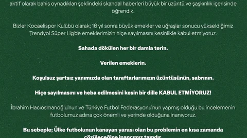 Bahis tartışmalarına Kocaelispor da dahil oldu
