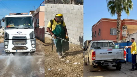 Tarsus Belediyesi Park ve Bahçeler Müdürlüğünden Çöplü Mahallesinde Rutin Temizlik ve Bakım Çalışması