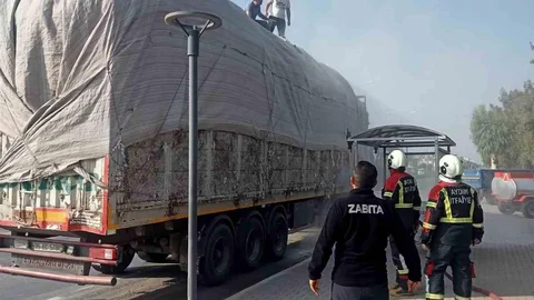 Pamuk Yüklü Tırda Yangın Çıktı