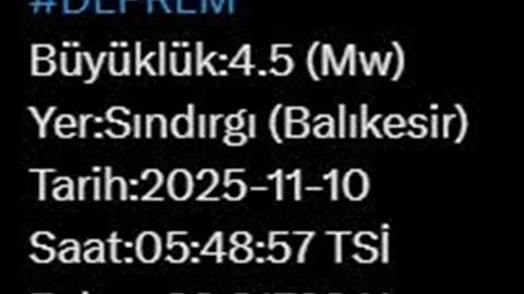 Balıkesir'de 4.5 Büyüklüğünde Deprem