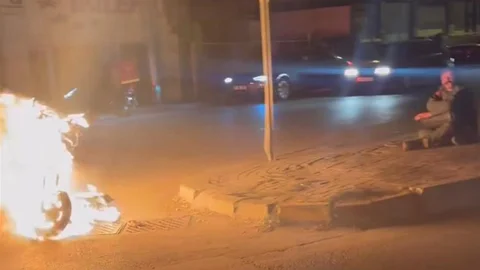 Denizli'de Motosiklet Yangını