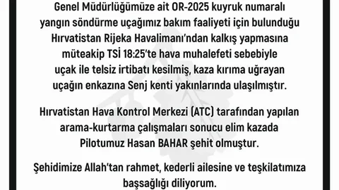 Hırvatistan'da Şehit Pilot İçin Başsağlığı