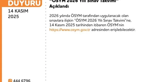 ÖSYM 2026 Sınav Takvimini Açıkladı