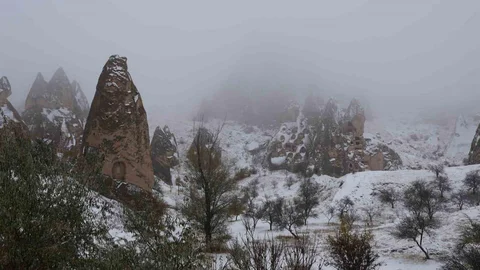 Kapadokya'da Kar Manzarası