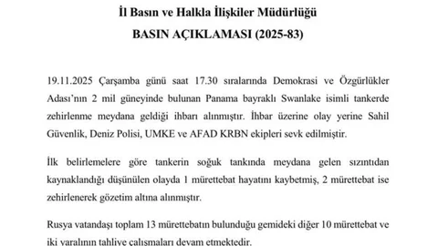 İstanbul'da Tanker Gemisinde Zehirlenme Vakası