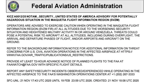 Venezuela Hava Sahasında Uçuş Uyarısı