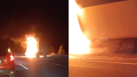 Tarsus-pozantı Otoyolu'nda Seyir Halindeki TIR Alev Aldı