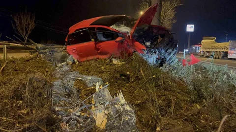 Eskişehir'de Kontrolden Çıkan Araç Ağaç Üzerine Çıktı