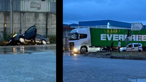 Kazanlı Kavşağı'nda Peş Peşe İki Kaza: Önce Bir Araç Şarampole Düştü Ardından Tır, Ticari Araca Çarptı