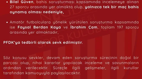 Niğde Belediyespor'dan Bahis Soruşturması Açıklaması