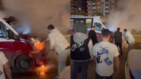 Üniversite Caddesi'nde Dolmuş Bir Anda Alev Aldı!