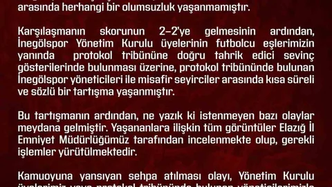 Elazığspor'dan Protokol Olaylarına Açıklama