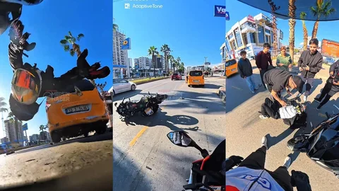 Kask Kamerası Kaydetti: Motosiklet Sürücüsü, Gmk Üzerinde Yolcu Bırakan Taksiye Çarptı!