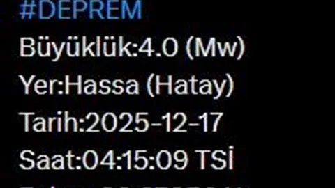 Hatay'da 4.0 Büyüklüğünde Deprem Oldu