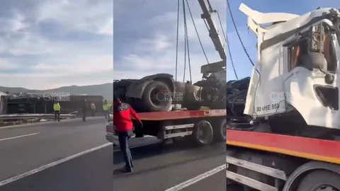 Tarsus-pozantı Otoyolu’ndaki Gece Kazasında Yan Yatan Tır’ın Enkazı Kaldırıldı!