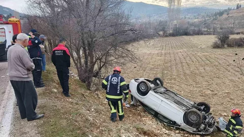 Denizli Çameli'de Otomobil Tarlaya Uçtu
