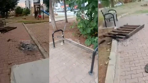 Akkent’te Park Vandalları Hem Yaktı Hem Yıktı!