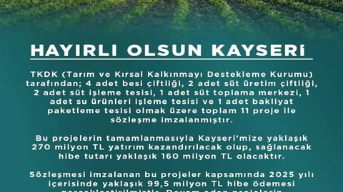 Kayseri'ye 270 Milyon TL'lik Projeler Müjdesi