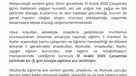 Kayseri'de Eğitime Ara Verildi