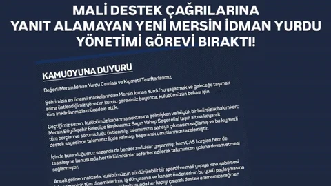 Şok! Yeni Mersin İdman Yurdu Yönetimi Toplu İstifa Etti: Maddi Destek Sağlanamayınca Yönetim Görevden Çekildi