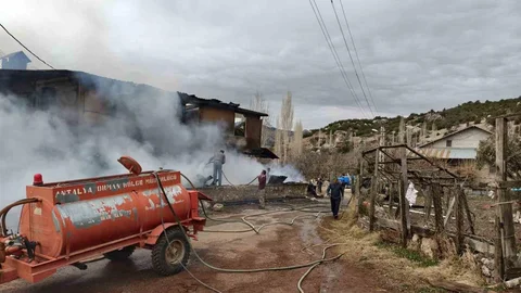 Antalya'da Yangın Sonucu 1 Yaralı, 3 Hayvan Telef Oldu