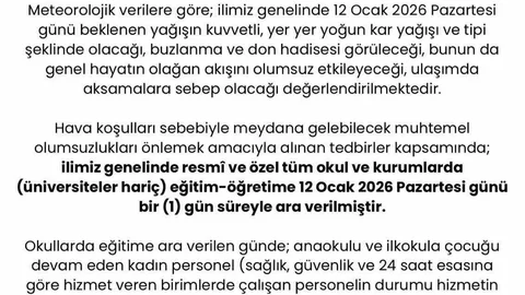 Sakarya'da Eğitime Kar Tatili