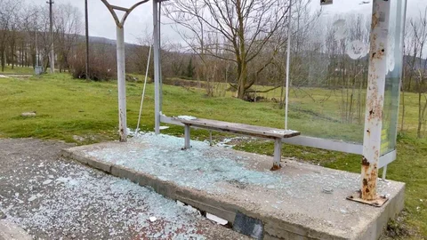 Düzce'de Otobüs Durağına Zarar Verildi