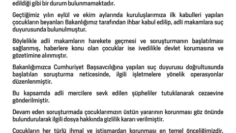 Aile ve Sosyal Hizmetler Bakanlığı'ndan Açıklama