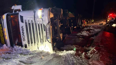 Refahiye'de Hayvan Yüklü Tır Kazası