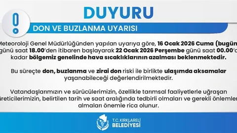Kırklareli'de Don ve Buzlanma Uyarısı