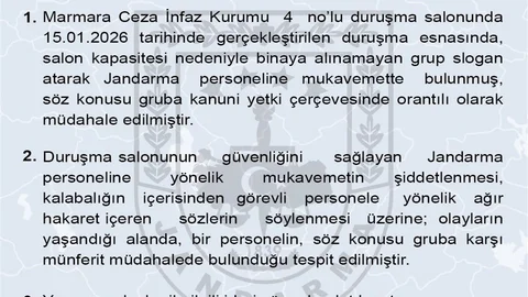 Jandarma'dan Cezaevi Duruşmasında Müdahale Açıklaması